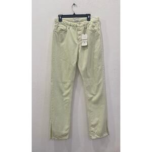 Zara Light Lime Green Pants Split Straight Tall sz 10 NEW Flaw